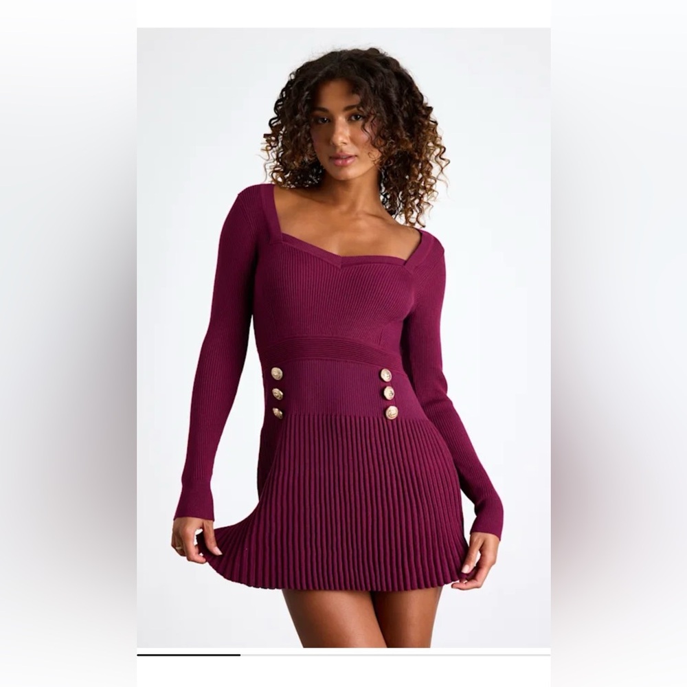 Lulus Deep Purple Knit Dress with Button Accents